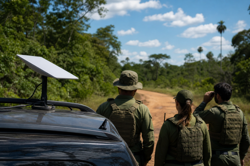 Equipe de fiscalização ambiental utiliza internet via satélite em área remota de Mato Grosso